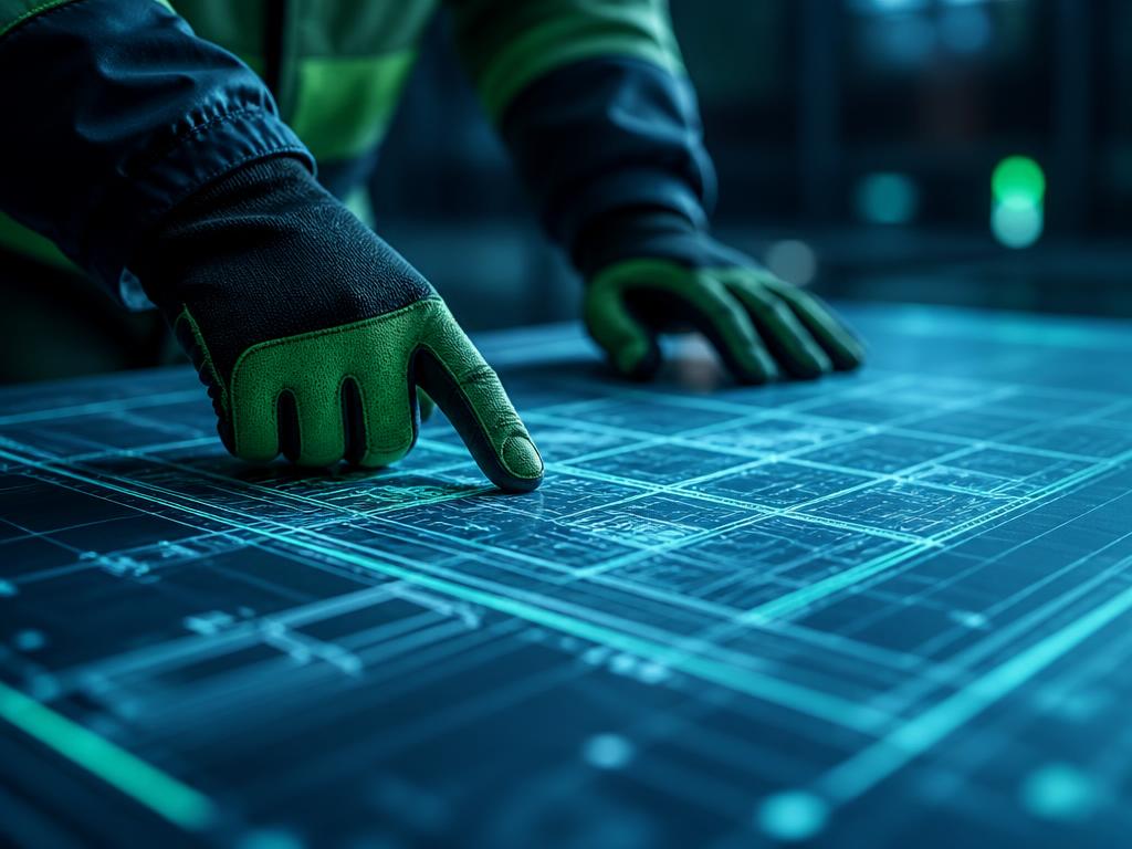 Builder reviewing construction plans on a digital table
