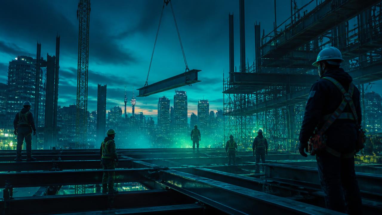 Construction team working together on a modern Canadian jobsite